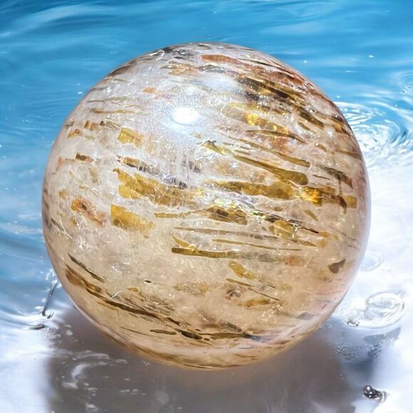 Golden Rutilated Quartz‎ Marble Sphere (#10) - Picture 1 of 9